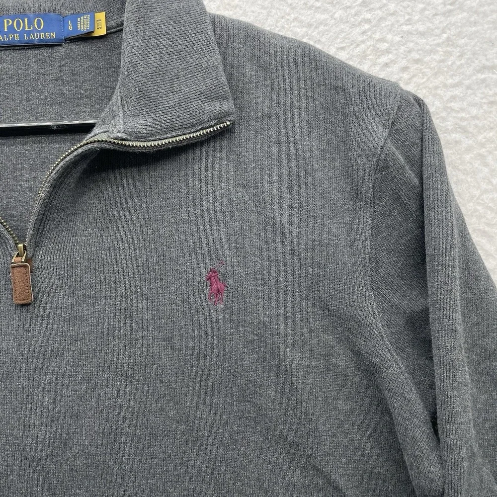 Polo Ralph Lauren Sweater Mens Large Gray 1/4 Zip Pullover Preppy Pony Mock Neck